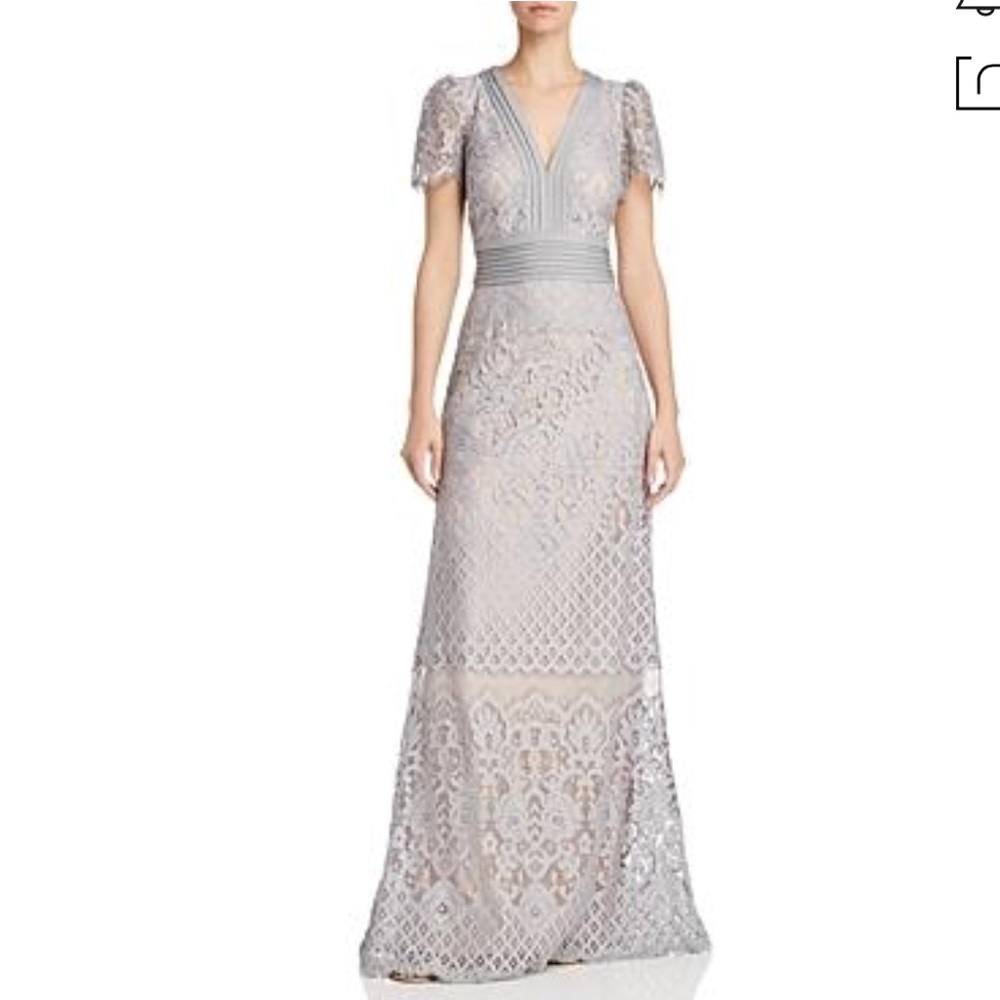 SALE Tadashi Shoji Petite V-Neck Lace Gown
